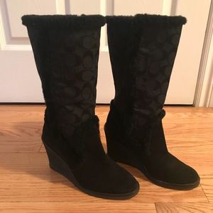 Coach black suede wedged boots